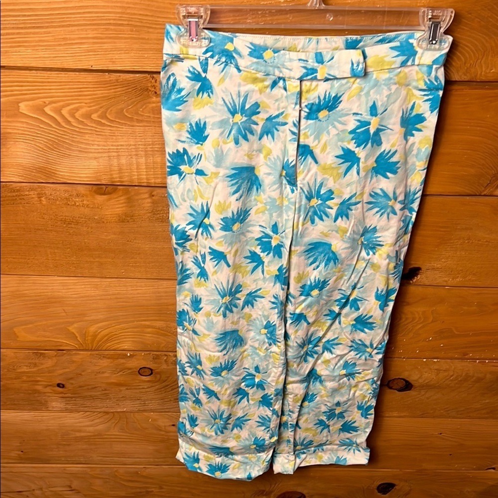 The Worthington StretchWomens Cropped Floral Print Pants Blue Yellow‎ 8 Summer